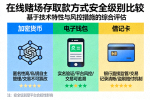 암호화폐, 전자지갑, 직불카드 등 다양한 온라인 카지노 입출금 방법의 보안 수준을 비교하는 차트